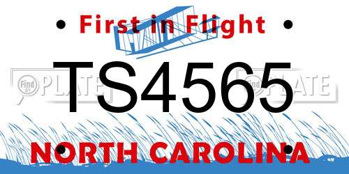 TS4565 North Carolina License Plate