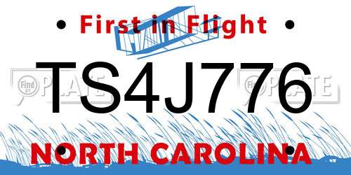 TS4J776 North Carolina License Plate