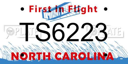 TS6223 North Carolina License Plate
