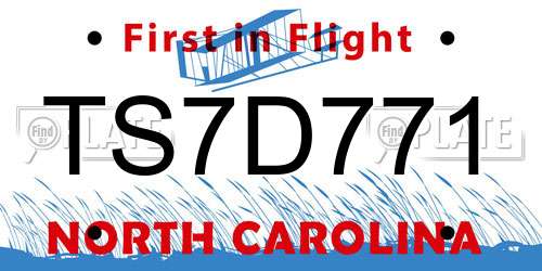 TS7D771 North Carolina License Plate