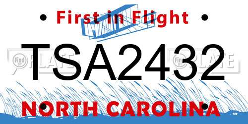 TSA2432 North Carolina License Plate