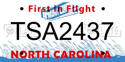 TSA2437 North Carolina License Plate