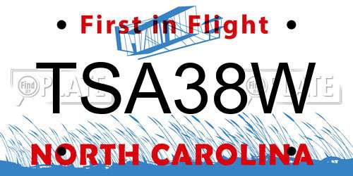 TSA38W North Carolina License Plate
