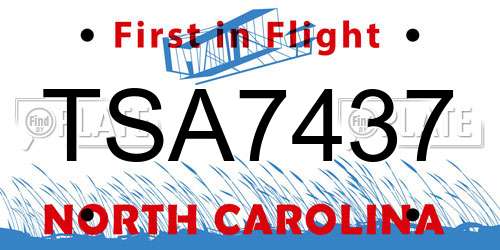 TSA7437 North Carolina License Plate