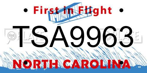 TSA9963 North Carolina License Plate