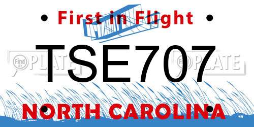 TSE707 North Carolina License Plate