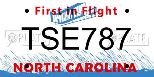 TSE787 North Carolina License Plate