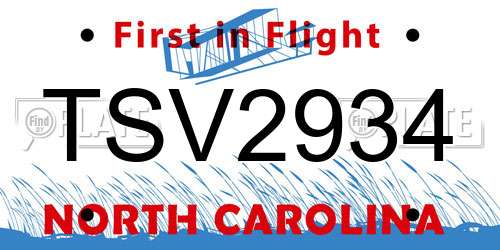 TSV2934 North Carolina License Plate