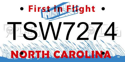 TSW7274 North Carolina License Plate