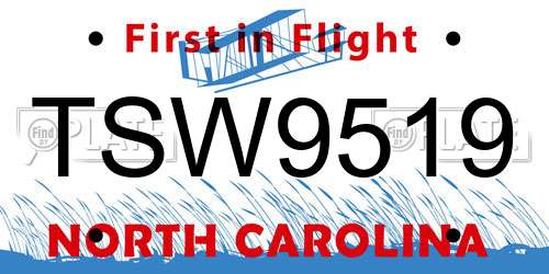 TSW9519 North Carolina License Plate