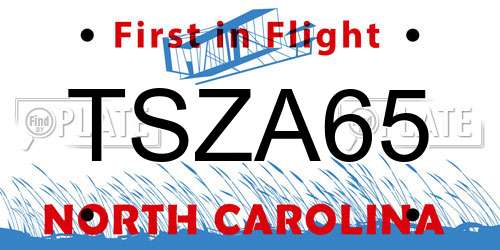 TSZA65 North Carolina License Plate