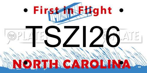 TSZI26 North Carolina License Plate