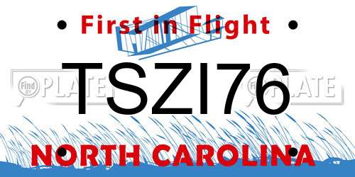TSZI76 North Carolina License Plate