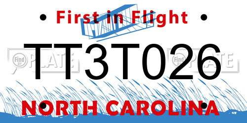 TT3T026 North Carolina License Plate