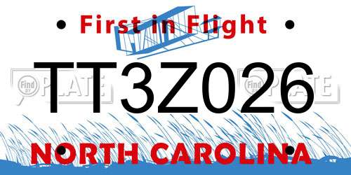 TT3Z026 North Carolina License Plate