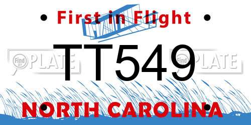 TT549 North Carolina License Plate