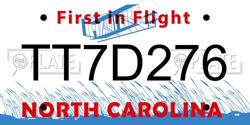 TT7D276 North Carolina License Plate