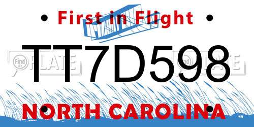 TT7D598 North Carolina License Plate