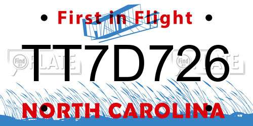 TT7D726 North Carolina License Plate