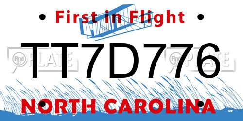 TT7D776 North Carolina License Plate