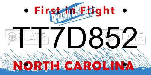 TT7D852 North Carolina License Plate