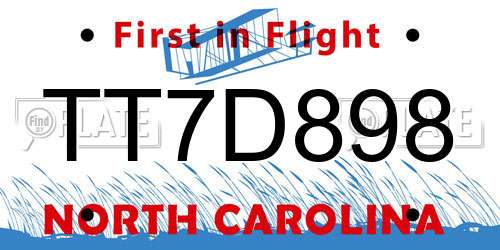 TT7D898 North Carolina License Plate