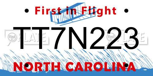 TT7N223 North Carolina License Plate
