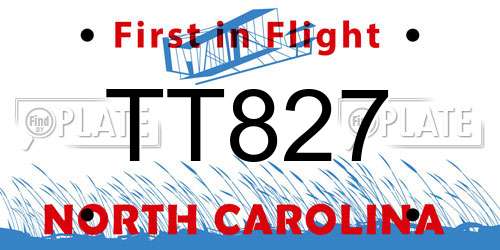 TT827 North Carolina License Plate