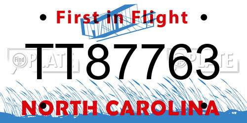 TT87763 North Carolina License Plate