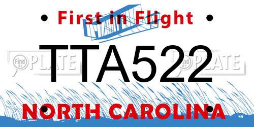 TTA522 North Carolina License Plate