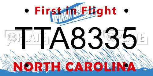 TTA8335 North Carolina License Plate