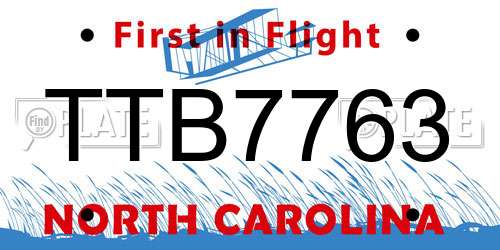 TTB7763 North Carolina License Plate