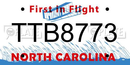 TTB8773 North Carolina License Plate