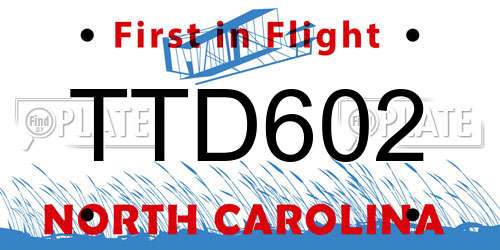 TTD602 North Carolina License Plate