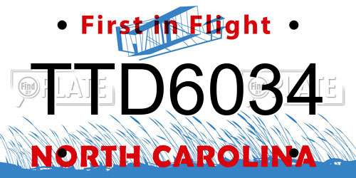 TTD6034 North Carolina License Plate