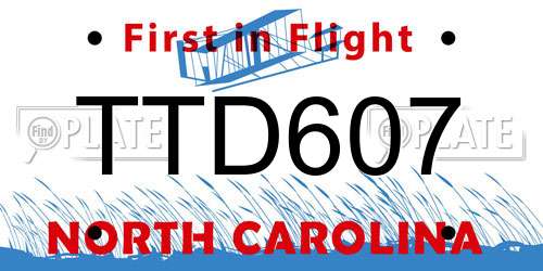 TTD607 North Carolina License Plate