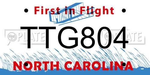 TTG804 North Carolina License Plate