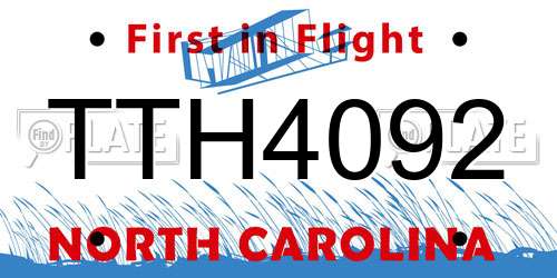 TTH4092 North Carolina License Plate