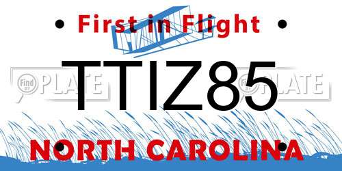TTIZ85 North Carolina License Plate