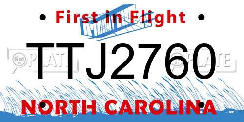 TTJ2760 North Carolina License Plate