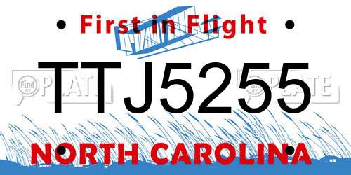 TTJ5255 North Carolina License Plate
