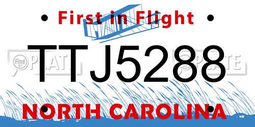 TTJ5288 North Carolina License Plate