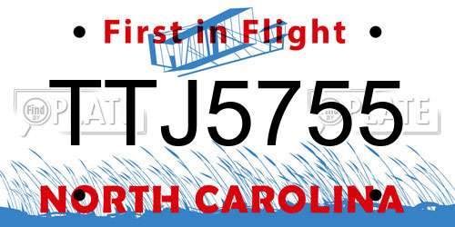 TTJ5755 North Carolina License Plate