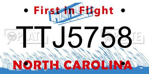 TTJ5758 North Carolina License Plate