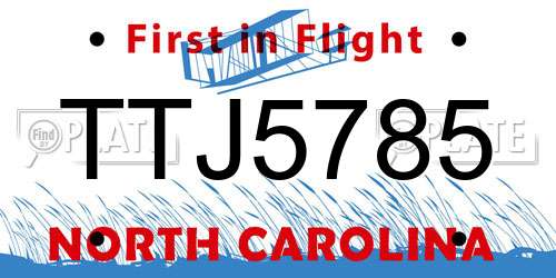 TTJ5785 North Carolina License Plate