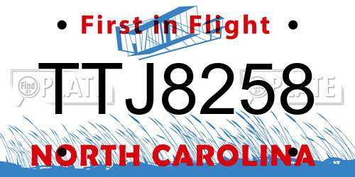 TTJ8258 North Carolina License Plate