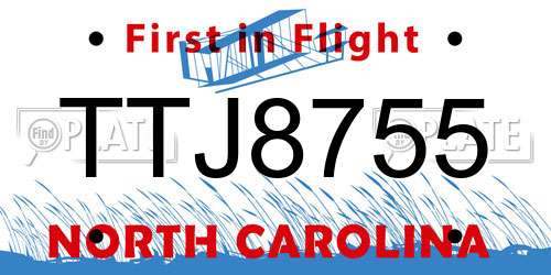 TTJ8755 North Carolina License Plate