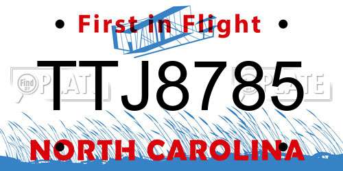 TTJ8785 North Carolina License Plate