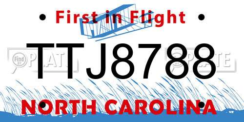 TTJ8788 North Carolina License Plate
