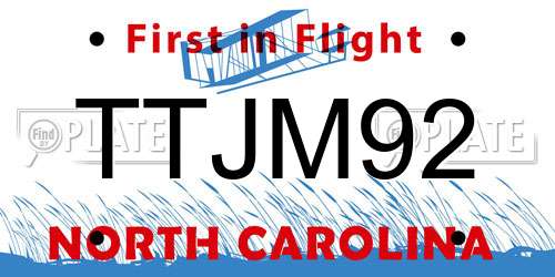 TTJM92 North Carolina License Plate